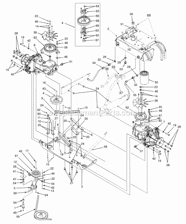 Hydraulic Drive, Lines And Filter Mfg. 4-20-9 Diagram and Parts List for Z42 53AC305G100 Cub Cadet Lawn Mower